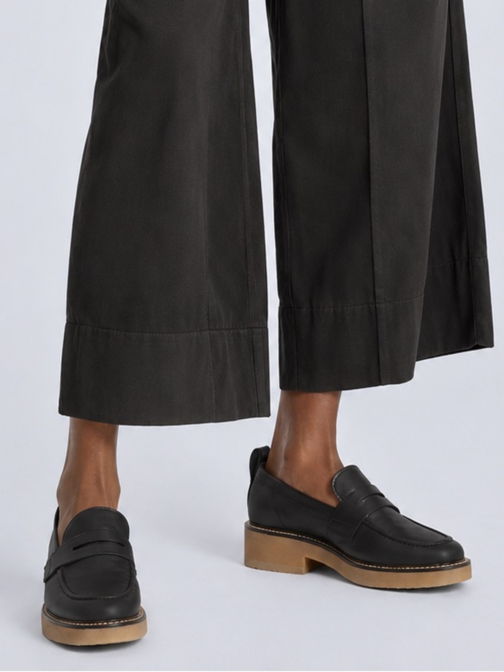 Everlane Black Leather Lug Platform Penny Loafers size 10.5